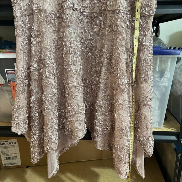 Xscape Plus Size 22W Off-the-Shoulder High-Low Hem Mermaid Dress in Taupe - Picture 7 of 10